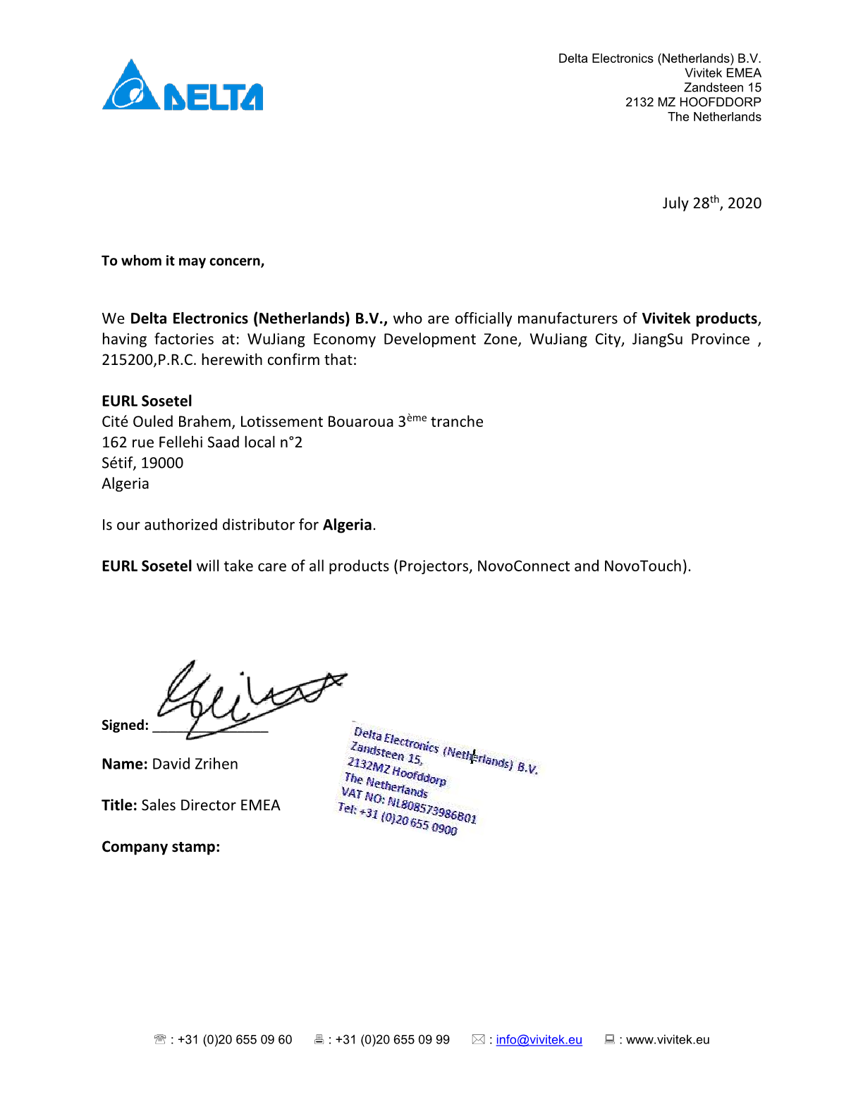 LETTRE DE DISTRIBUTION SOSETEL 2021 en Alg&eacute;rie